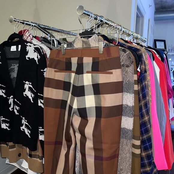 Burberry Aimie Tailored Check Print Button Hem Pant in Dark Birch Brown - Picture 15 of 17